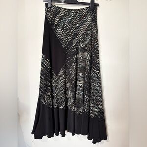 ✨Frank Lyman Design 8 Vintage Black Abstract Polka Dot Maxi Skirt Flowy